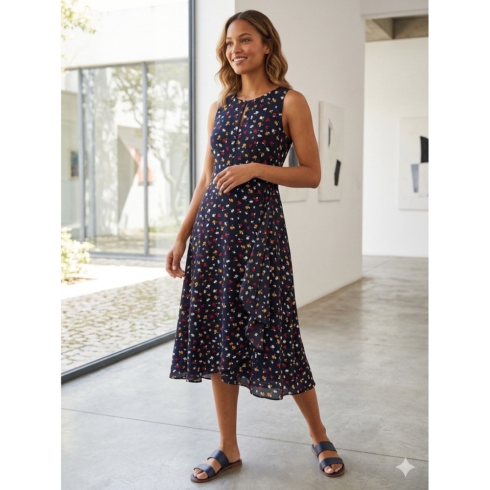 Tommy Hilfiger Effortless Elegance Midnight Floral Midi Wrap Multicolor Dress 10